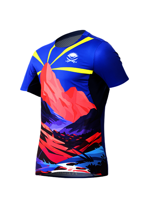 Maillot (t-shirt) de trail ultra technique avec les couleurs de La Réunion.