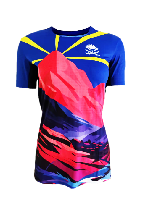 Maillot (t-shirt) de trail femme avec les couleurs de La Réunion.