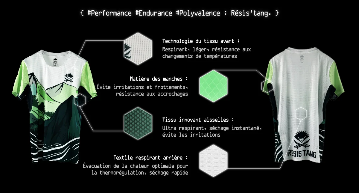 T-shirt de trail running d'été respirant pour températures élevées et tropicales.